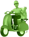 An icon of a delivery person in green color